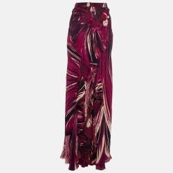Pre Owned Roberto Cavalli Pink Multicolor Silk Maxi Skirt L