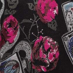 Pre Owned Roberto Cavalli Black Floral Pattern Knitted Lace Trim Mini Dress M