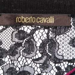 Pre Owned Roberto Cavalli Black Floral Pattern Knitted Lace Trim Mini Dress M
