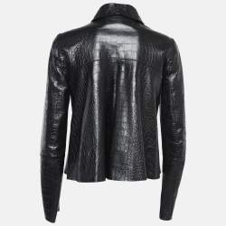 Pre Owned Roberto Cavalli Black Reptile Embossed Leather Biker Jacket S