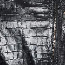 Pre Owned Roberto Cavalli Black Reptile Embossed Leather Biker Jacket S