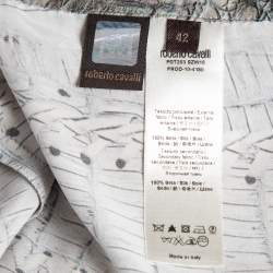 Pre Owned Roberto Cavalli Grey Snake Print Satin Silk Wide-Leg Trousers M