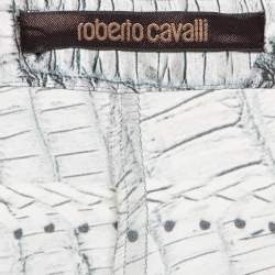 Pre Owned Roberto Cavalli Grey Snake Print Satin Silk Wide-Leg Trousers M