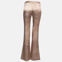 Pre Owned Roberto Cavalli Pink Printed Satin Silk Flared Pants M