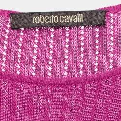 Pre Owned Roberto Cavalli Pink Pointelle Knit Dolman Sleeve Mini Dress M