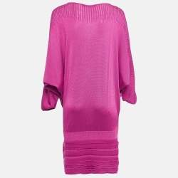 Pre Owned Roberto Cavalli Pink Pointelle Knit Dolman Sleeve Mini Dress M