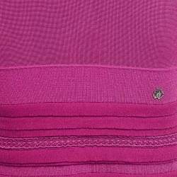 Pre Owned Roberto Cavalli Pink Pointelle Knit Dolman Sleeve Mini Dress M