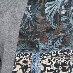 Pre Owned Roberto Cavalli Grey Printed Silk and Knit Turtle Neck Short Dress M