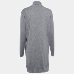 Pre Owned Roberto Cavalli Grey Printed Silk and Knit Turtle Neck Short Dress M