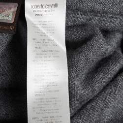 Pre Owned Roberto Cavalli Grey Printed Silk and Knit Turtle Neck Short Dress M