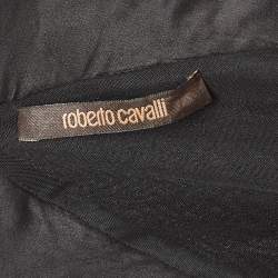 Pre Owned Roberto Cavalli Black Stretch Crepe Ruche Midi Dress S