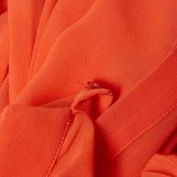 Pre Owned Roberto Cavalli Light Orange Silk Pleated Blouse L