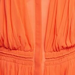 Pre Owned Roberto Cavalli Light Orange Silk Pleated Blouse L