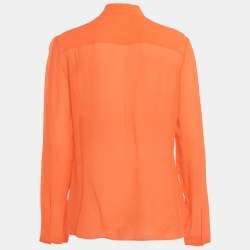 Pre Owned Roberto Cavalli Light Orange Silk Pleated Blouse L