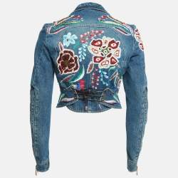 Pre Owned Roberto Cavalli Blue Denim Embroidered Crop Denim Jacket S