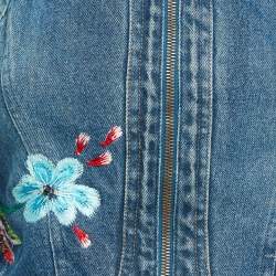 Pre Owned Roberto Cavalli Blue Denim Embroidered Crop Denim Jacket S