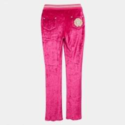 Pre Owned Roberto Cavalli Pink Embroidered Velvet Knit Pants S
