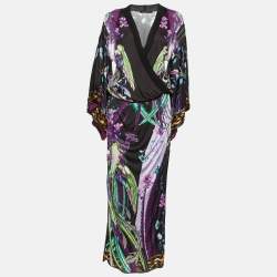 Pre Owned Roberto Cavalli Black Floral Print Jersey Kaftan Maxi Dress S