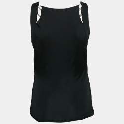 Pre Owned Roberto Cavalli Black Jersey Ruffle Detail Top M