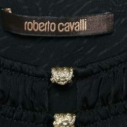 Pre Owned Roberto Cavalli Black Jersey Ruffle Detail Top M