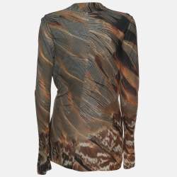 Pre Owned Roberto Cavalli Brown Printed Jersey Full Sleeves Top S