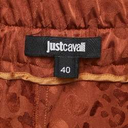 Pre Owned Roberto Cavalli Brown Jacquard Belted Wide-Leg Pants S