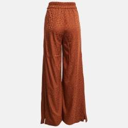Pre Owned Roberto Cavalli Brown Jacquard Belted Wide-Leg Pants S