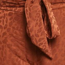 Pre Owned Roberto Cavalli Brown Jacquard Belted Wide-Leg Pants S
