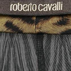 Pre Owned Roberto Cavalli Black Leopard Print V-Neck Midi Dress M