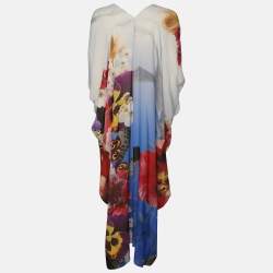 Pre Owned Roberto Cavalli Multicolor Floral Print Silk Kaftan Maxi Dress M