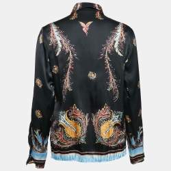 Pre Owned Roberto Cavalli Vintage Black Printed Silk Full Sleeve Shirt M