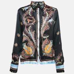 Pre Owned Roberto Cavalli Vintage Black Printed Silk Full Sleeve Shirt M