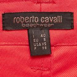 Pre Owned Roberto Cavalli Red Gabardine Cotton Contrast Trim Shorts S