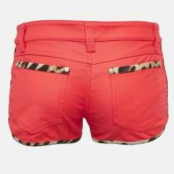 Pre Owned Roberto Cavalli Red Gabardine Cotton Contrast Trim Shorts S
