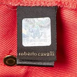 Pre Owned Roberto Cavalli Red Gabardine Cotton Contrast Trim Shorts S