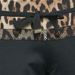 Pre Owned Roberto Cavalli Gym Black Leopard Print Jersey Track Pants L
