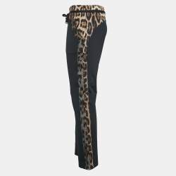 Pre Owned Roberto Cavalli Gym Black Leopard Print Jersey Track Pants L