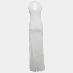 Pre Owned Roberto Cavalli White Pointelle Knit Cowl Neck Maxi Dress S