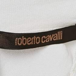 Pre Owned Roberto Cavalli White Pointelle Knit Cowl Neck Maxi Dress S