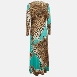 Pre Owned Roberto Cavalli Multicolor Animal Print Jersey Gathered Maxi Dress XL