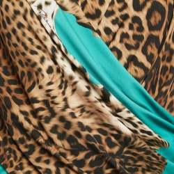 Pre Owned Roberto Cavalli Multicolor Animal Print Jersey Gathered Maxi Dress XL