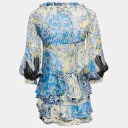 Pre Owned Roberto Cavalli Multicolor Printed Tie-Up Top and Skirt Set S