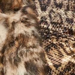 Pre Owned Roberto Cavalli Multicolor Reptile Print Fur Neck Tie-Up Maxi Dress M
