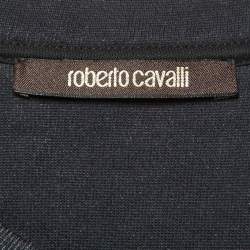 Pre Owned Roberto Cavalli Black Embroidered & Printed Cotton Sweatshirt M