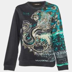 Pre Owned Roberto Cavalli Black Embroidered & Printed Cotton Sweatshirt M