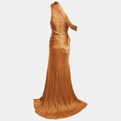 Pre Owned Roberto Cavalli Brown Jersey Brooches Detail Maxi Dress S