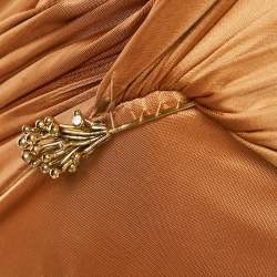 Pre Owned Roberto Cavalli Brown Jersey Brooches Detail Maxi Dress S