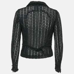 Pre Owned Roberto Cavalli Black Cutwork Cotton Button Front Blazer M