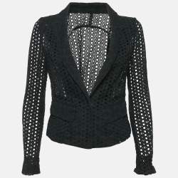 Pre Owned Roberto Cavalli Black Cutwork Cotton Button Front Blazer M