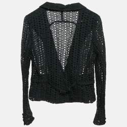 Pre Owned Roberto Cavalli Black Cutwork Cotton Button Front Blazer M